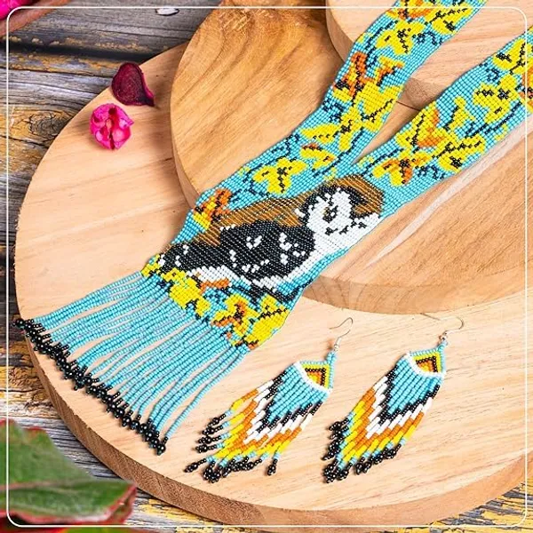 Chandair_Peacock_Handcrafted_Nature_Wildlife_Seed_Bead_Necklace_Earring_Set_Tribal_Boho_Long_Beaded_Jewellery_Ethnic_Statement_Necklace_For_Women_Navratri_Diwali_Gift