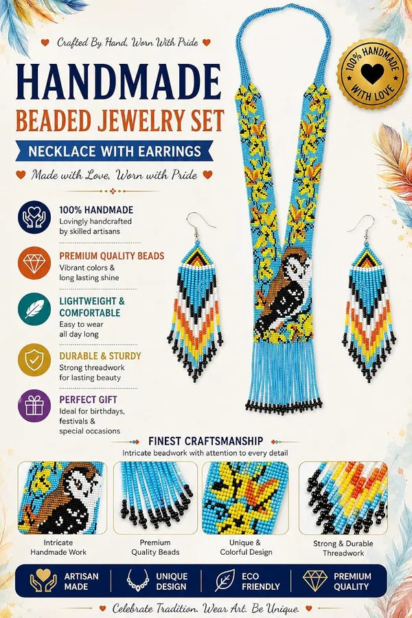 Chandair_Peacock_Handcrafted_Nature_Wildlife_Seed_Bead_Necklace_Earring_Set_Tribal_Boho_Long_Beaded_Jewellery_Ethnic_Statement_Necklace_For_Women_Navratri_Diwali_Gift