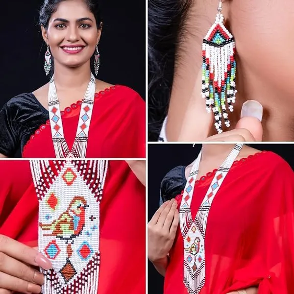 Chandair_Peacock_Handcrafted_Nature_Wildlife_Seed_Bead_Necklace_Earring_Set_Tribal_Boho_Long_Beaded_Jewellery_Ethnic_Statement_Necklace_For_Women_Navratri_Diwali_Gift