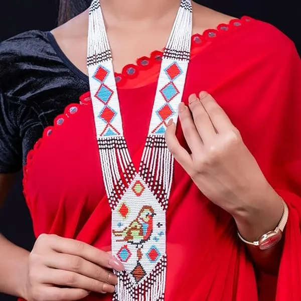 Chandair_Peacock_Handcrafted_Nature_Wildlife_Seed_Bead_Necklace_Earring_Set_Tribal_Boho_Long_Beaded_Jewellery_Ethnic_Statement_Necklace_For_Women_Navratri_Diwali_Gift