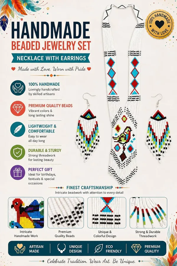 Chandair_Peacock_Handcrafted_Nature_Wildlife_Seed_Bead_Necklace_Earring_Set_Tribal_Boho_Long_Beaded_Jewellery_Ethnic_Statement_Necklace_For_Women_Navratri_Diwali_Gift