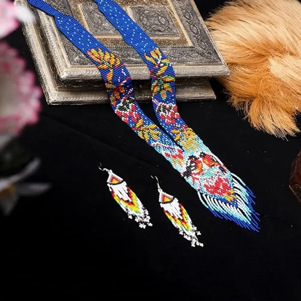 Chandair_Peacock_Handcrafted_Nature_Wildlife_Seed_Bead_Necklace_Earring_Set_Tribal_Boho_Long_Beaded_Jewellery_Ethnic_Statement_Necklace_For_Women_Navratri_Diwali_Gift