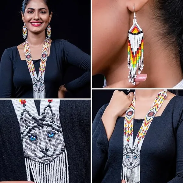 Chandair_Peacock_Handcrafted_Nature_Wildlife_Seed_Bead_Necklace_Earring_Set_Tribal_Boho_Long_Beaded_Jewellery_Ethnic_Statement_Necklace_For_Women_Navratri_Diwali_Gift