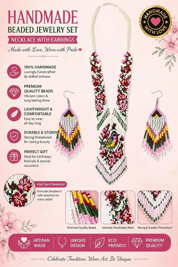 Chandair_Peacock_Handcrafted_Nature_Wildlife_Seed_Bead_Necklace_Earring_Set_Tribal_Boho_Long_Beaded_Jewellery_Ethnic_Statement_Necklace_For_Women_Navratri_Diwali_Gift