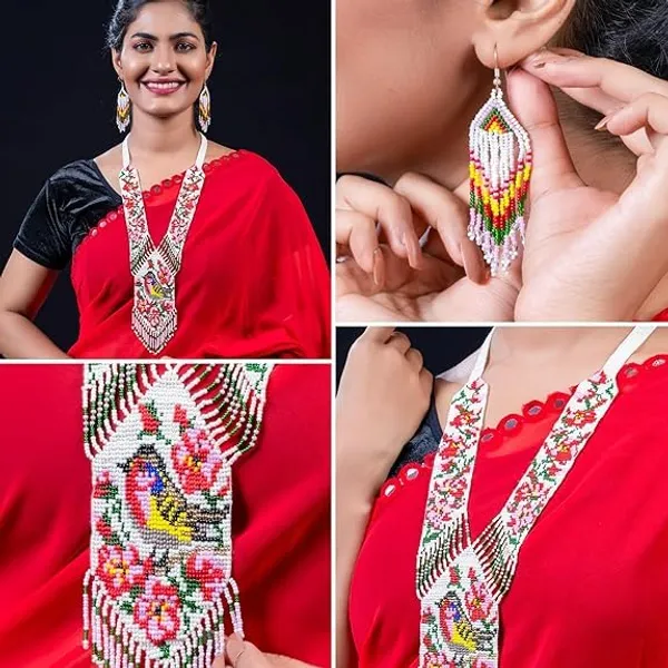 Chandair_Peacock_Handcrafted_Nature_Wildlife_Seed_Bead_Necklace_Earring_Set_Tribal_Boho_Long_Beaded_Jewellery_Ethnic_Statement_Necklace_For_Women_Navratri_Diwali_Gift