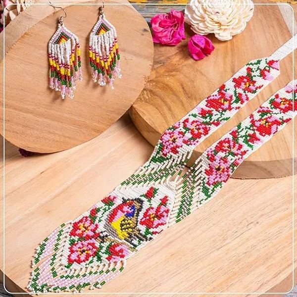 Chandair_Peacock_Handcrafted_Nature_Wildlife_Seed_Bead_Necklace_Earring_Set_Tribal_Boho_Long_Beaded_Jewellery_Ethnic_Statement_Necklace_For_Women_Navratri_Diwali_Gift