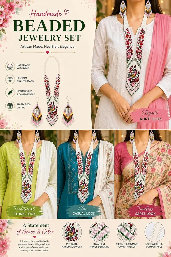 Chandair_Peacock_Handcrafted_Nature_Wildlife_Seed_Bead_Necklace_Earring_Set_Tribal_Boho_Long_Beaded_Jewellery_Ethnic_Statement_Necklace_For_Women_Navratri_Diwali_Gift