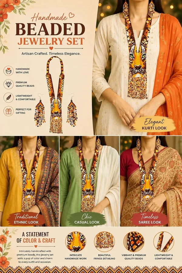 Chandair_Peacock_Handcrafted_Nature_Wildlife_Seed_Bead_Necklace_Earring_Set_Tribal_Boho_Long_Beaded_Jewellery_Ethnic_Statement_Necklace_For_Women_Navratri_Diwali_Gift