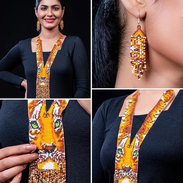 Chandair_Peacock_Handcrafted_Nature_Wildlife_Seed_Bead_Necklace_Earring_Set_Tribal_Boho_Long_Beaded_Jewellery_Ethnic_Statement_Necklace_For_Women_Navratri_Diwali_Gift