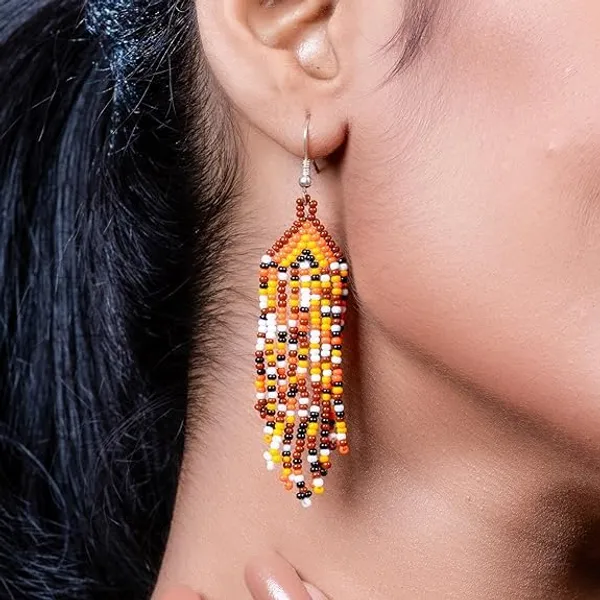 Chandair_Peacock_Handcrafted_Nature_Wildlife_Seed_Bead_Necklace_Earring_Set_Tribal_Boho_Long_Beaded_Jewellery_Ethnic_Statement_Necklace_For_Women_Navratri_Diwali_Gift