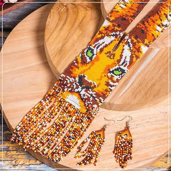 Chandair_Peacock_Handcrafted_Nature_Wildlife_Seed_Bead_Necklace_Earring_Set_Tribal_Boho_Long_Beaded_Jewellery_Ethnic_Statement_Necklace_For_Women_Navratri_Diwali_Gift