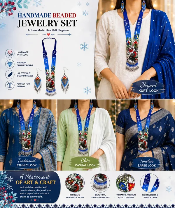 Chandair_Peacock_Handcrafted_Nature_Wildlife_Seed_Bead_Necklace_Earring_Set_Tribal_Boho_Long_Beaded_Jewellery_Ethnic_Statement_Necklace_For_Women_Navratri_Diwali_Gift