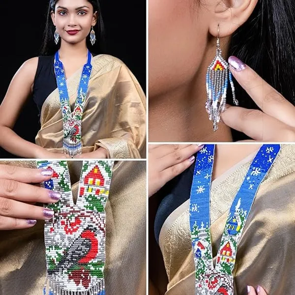Chandair_Peacock_Handcrafted_Nature_Wildlife_Seed_Bead_Necklace_Earring_Set_Tribal_Boho_Long_Beaded_Jewellery_Ethnic_Statement_Necklace_For_Women_Navratri_Diwali_Gift