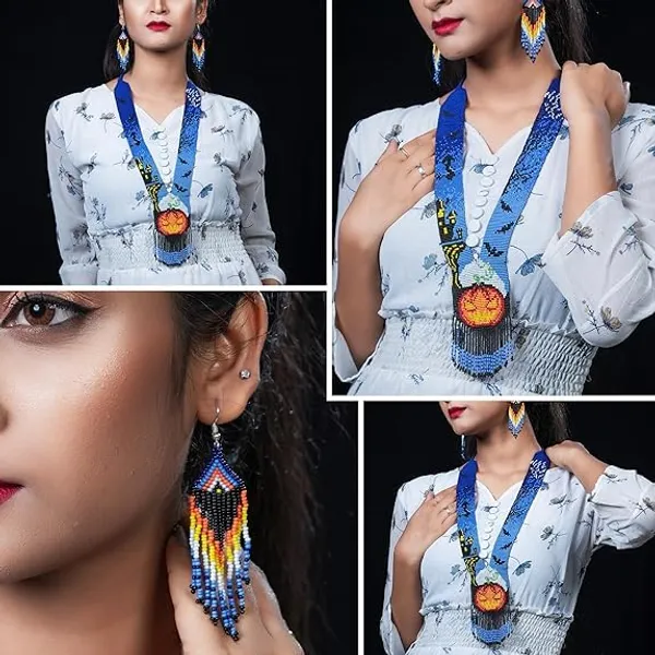 Handcrafted_Boho_Tribal_Heritage_Seed_Bead_Necklace_Earring_Set_Bohemian_Vintage_Rainbow_Ethnic_Long_Beaded_Jewellery_Statement_Necklace_For_Women_Navratri_Diwali_Festive_Gift