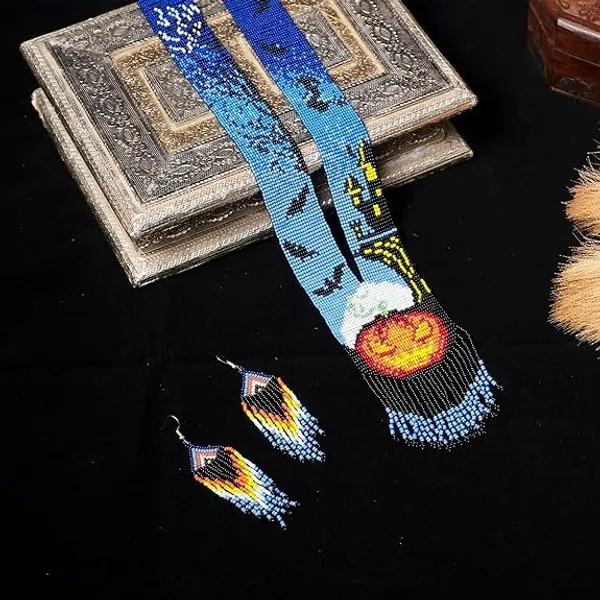 Handcrafted_Boho_Tribal_Heritage_Seed_Bead_Necklace_Earring_Set_Bohemian_Vintage_Rainbow_Ethnic_Long_Beaded_Jewellery_Statement_Necklace_For_Women_Navratri_Diwali_Festive_Gift