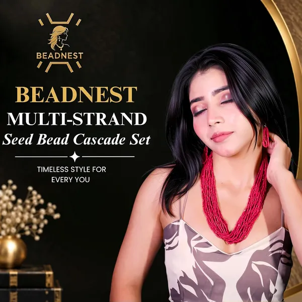 Product_Summary_Beadnest_Multi_Strand_Seed_Bead_Cascade_Necklace_Earrings_Set_Available_In_12_Vibrant_Colours_Handmade_Boho_Layered_Statement_Jewellery_For_Women_Adjustable_Ethnic_Tribal_Necklace_For_Festive