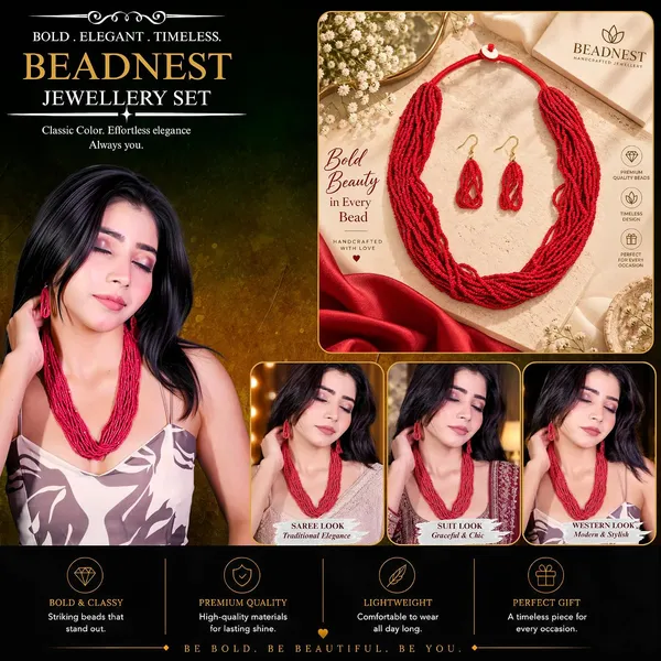Product_Summary_Beadnest_Multi_Strand_Seed_Bead_Cascade_Necklace_Earrings_Set_Available_In_12_Vibrant_Colours_Handmade_Boho_Layered_Statement_Jewellery_For_Women_Adjustable_Ethnic_Tribal_Necklace_For_Festive