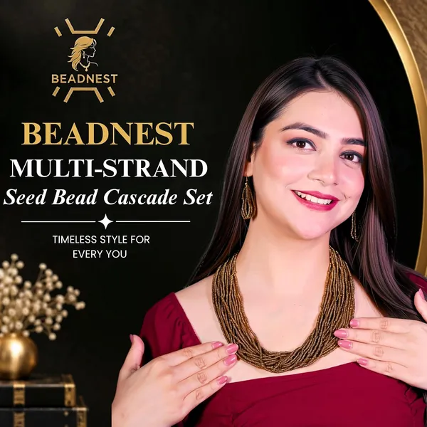 Product_Summary_Beadnest_Multi_Strand_Seed_Bead_Cascade_Necklace_Earrings_Set_Available_In_12_Vibrant_Colours_Handmade_Boho_Layered_Statement_Jewellery_For_Women_Adjustable_Ethnic_Tribal_Necklace_For_Festive
