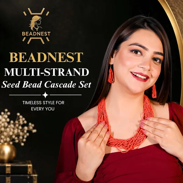 Product_Summary_Beadnest_Multi_Strand_Seed_Bead_Cascade_Necklace_Earrings_Set_Available_In_12_Vibrant_Colours_Handmade_Boho_Layered_Statement_Jewellery_For_Women_Adjustable_Ethnic_Tribal_Necklace_For_Festive