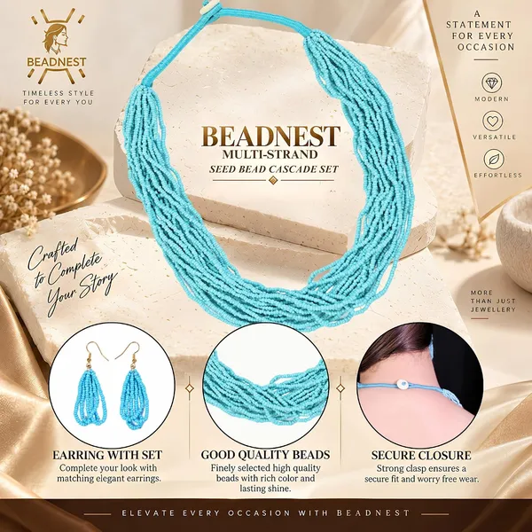 Product_Summary_Beadnest_Multi_Strand_Seed_Bead_Cascade_Necklace_Earrings_Set_Available_In_12_Vibrant_Colours_Handmade_Boho_Layered_Statement_Jewellery_For_Women_Adjustable_Ethnic_Tribal_Necklace_For_Festive