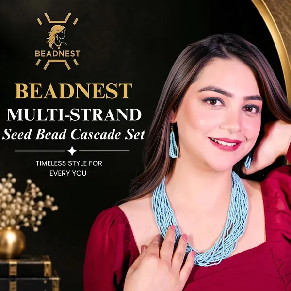 Product_Summary_Beadnest_Multi_Strand_Seed_Bead_Cascade_Necklace_Earrings_Set_Available_In_12_Vibrant_Colours_Handmade_Boho_Layered_Statement_Jewellery_For_Women_Adjustable_Ethnic_Tribal_Necklace_For_Festive