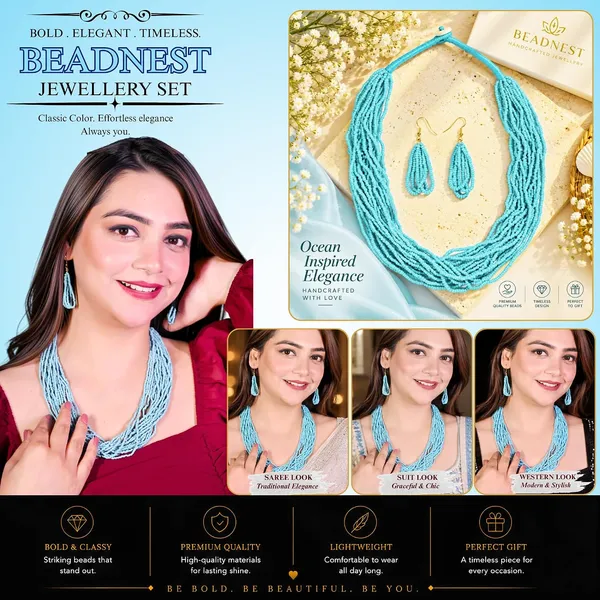 Product_Summary_Beadnest_Multi_Strand_Seed_Bead_Cascade_Necklace_Earrings_Set_Available_In_12_Vibrant_Colours_Handmade_Boho_Layered_Statement_Jewellery_For_Women_Adjustable_Ethnic_Tribal_Necklace_For_Festive