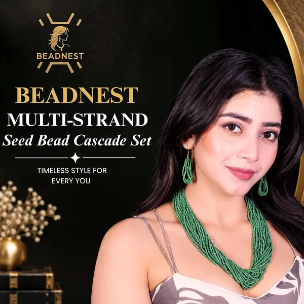 Product_Summary_Beadnest_Multi_Strand_Seed_Bead_Cascade_Necklace_Earrings_Set_Available_In_12_Vibrant_Colours_Handmade_Boho_Layered_Statement_Jewellery_For_Women_Adjustable_Ethnic_Tribal_Necklace_For_Festive