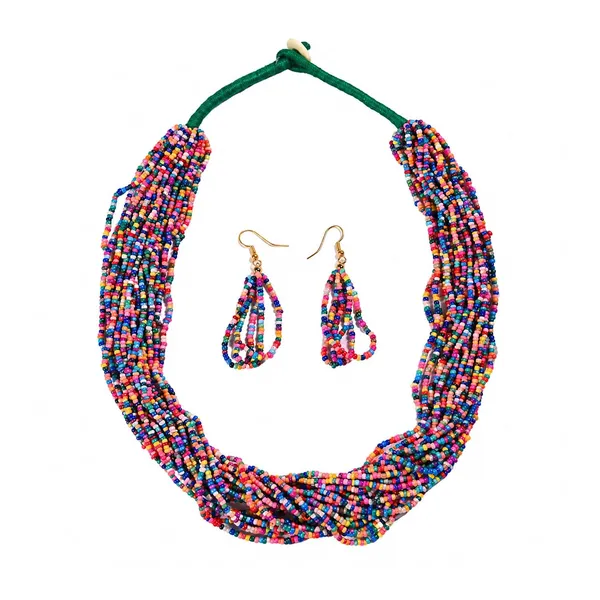 Product_Summary_Beadnest_Multi_Strand_Seed_Bead_Cascade_Necklace_Earrings_Set_Available_In_12_Vibrant_Colours_Handmade_Boho_Layered_Statement_Jewellery_For_Women_Adjustable_Ethnic_Tribal_Necklace_For_Festive