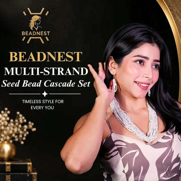 Product_Summary_Beadnest_Multi_Strand_Seed_Bead_Cascade_Necklace_Earrings_Set_Available_In_12_Vibrant_Colours_Handmade_Boho_Layered_Statement_Jewellery_For_Women_Adjustable_Ethnic_Tribal_Necklace_For_Festive