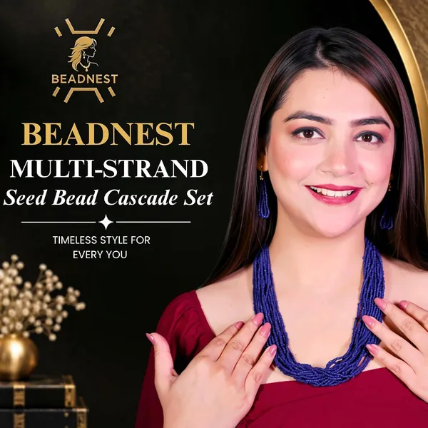 Product_Summary_Beadnest_Multi_Strand_Seed_Bead_Cascade_Necklace_Earrings_Set_Available_In_12_Vibrant_Colours_Handmade_Boho_Layered_Statement_Jewellery_For_Women_Adjustable_Ethnic_Tribal_Necklace_For_Festive