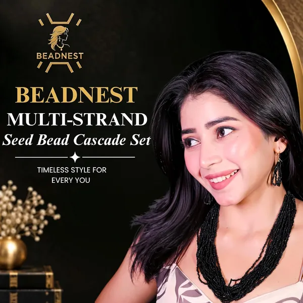 Product_Summary_Beadnest_Multi_Strand_Seed_Bead_Cascade_Necklace_Earrings_Set_Available_In_12_Vibrant_Colours_Handmade_Boho_Layered_Statement_Jewellery_For_Women_Adjustable_Ethnic_Tribal_Necklace_For_Festive