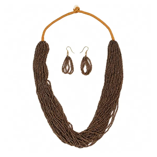 Multi_Strand_Seed_Bead_Cascade_Necklace_Earrings_Set_With_Loop_Drop_Earrings_Available_In_12_Vibrant_Colours_Handmade_Boho_Layered_Statement_Jewellery_For_Women_Adjustable_Ethnic_Necklace