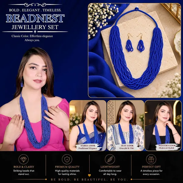 Product_Summary_Beadnest_Multi_Strand_Seed_Bead_Cascade_Necklace_Earrings_Set_With_Loop_Drop_Earrings_Available_In_12_Vibrant_Colours_Handmade_Boho_Layered_Statement_Jewellery_For_Women_Adjustable_Ethnic_Necklace