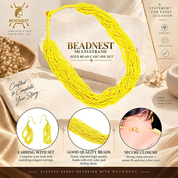Product_Summary_Beadnest_Multi_Strand_Seed_Bead_Cascade_Necklace_Earrings_Set_With_Loop_Drop_Earrings_Available_In_12_Vibrant_Colours_Handmade_Boho_Layered_Statement_Jewellery_For_Women_Adjustable_Ethnic_Necklace