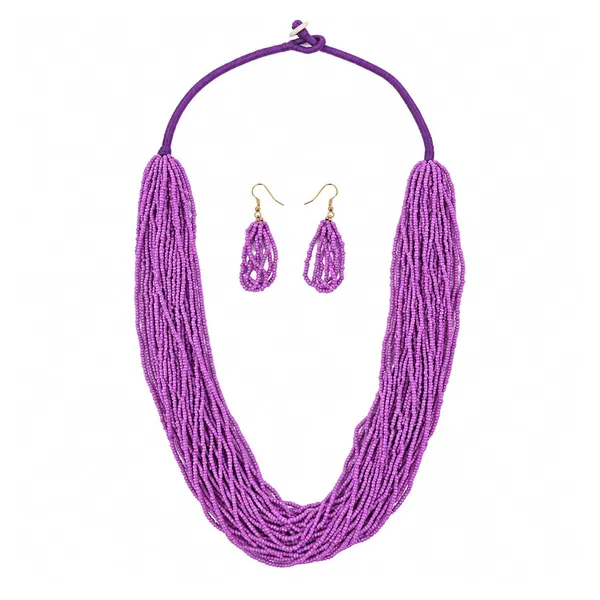 Multi_Strand_Seed_Bead_Cascade_Necklace_Earrings_Set_With_Loop_Drop_Earrings_Available_In_12_Vibrant_Colours_Handmade_Boho_Layered_Statement_Jewellery_For_Women_Adjustable_Ethnic_Necklace