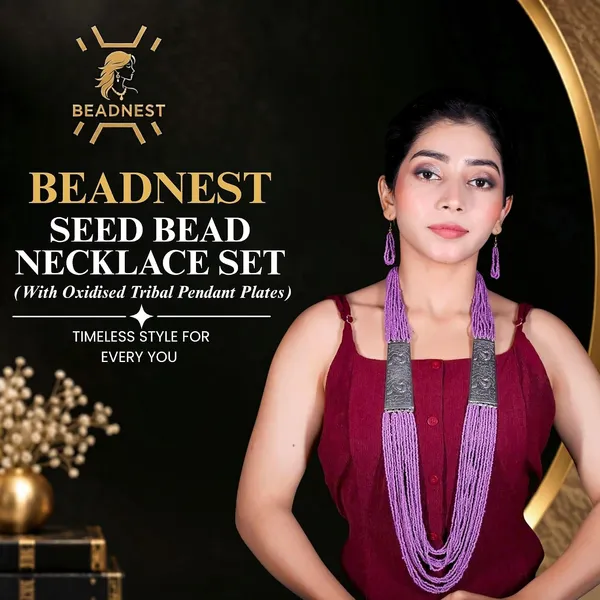 Seed_Bead_Necklace_With_Oxidised_Tribal_Pendant_Plates_Available_In_12_Vibrant_Colours_Handmade_Afghani_Rajasthani_Boho_Statement_Necklace_For_Women_Ethnic_Festive_Jewellery