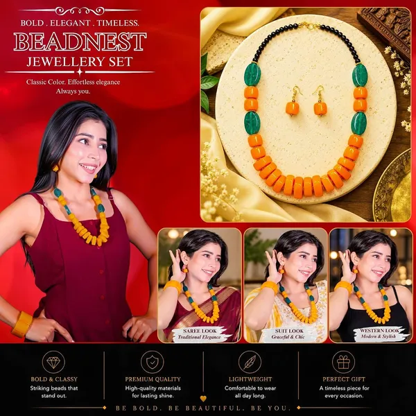 Chunky_Beaded_Colourblock_Statement_Necklace_Earrings_Set_Available_In_12_Vibrant_Colours_Handmade_Resin_Bead_Jewellery_For_Women