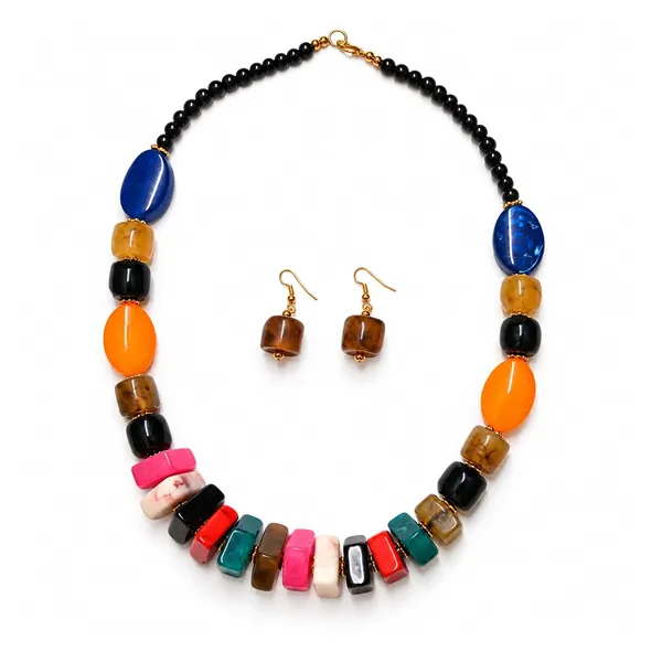 Chunky_Beaded_Colourblock_Statement_Necklace_Earrings_Set_Available_In_12_Vibrant_Colours_Handmade_Resin_Bead_Jewellery_For_Women