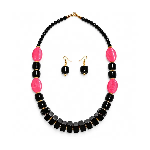 Chunky_Beaded_Colourblock_Statement_Necklace_Earrings_Set_Available_In_12_Vibrant_Colours_Handmade_Resin_Bead_Jewellery_For_Women