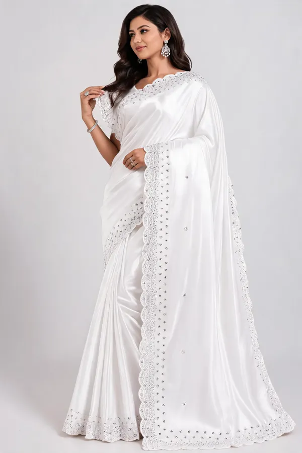 White_Silk_Stone_Work_Saree_For_Women