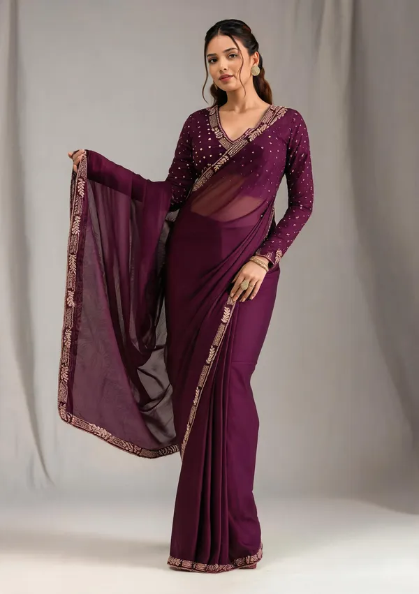 Wine_Silk_Stonework_Saree_For_Women