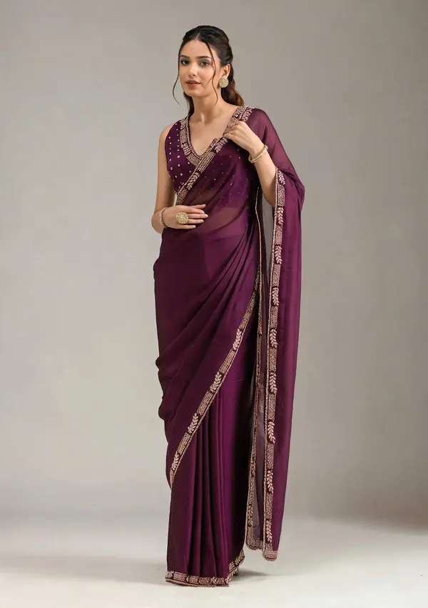 Wine_Silk_Stonework_Saree_For_Women