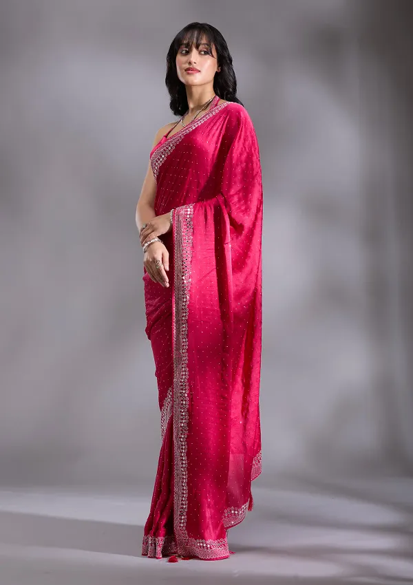 Rani_Pink_Satin_Silver_Stone_Work_Saree_For_Women