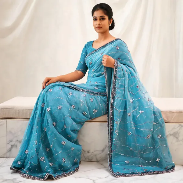 Sky_Blue_Silk_Stone_Work_Saree_For_Women