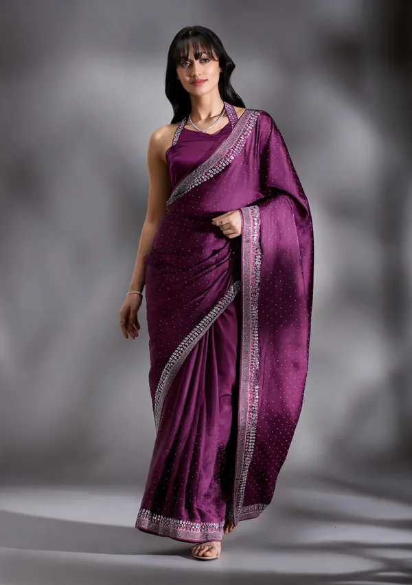 Purple_Silk_Silver_Stonework_Satin_Saree_For_Women