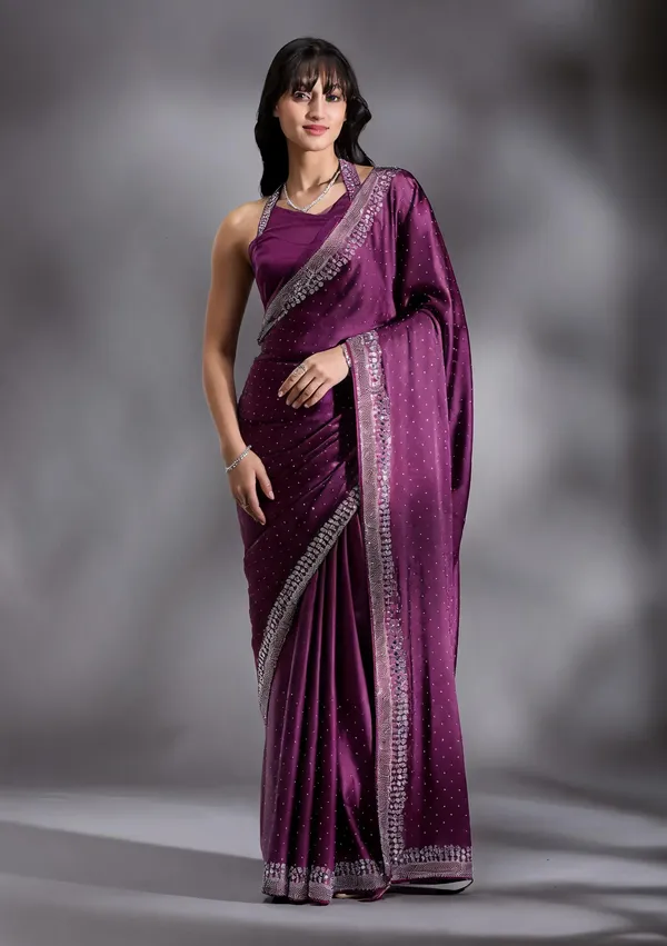Purple_Silk_Silver_Stonework_Satin_Saree_For_Women