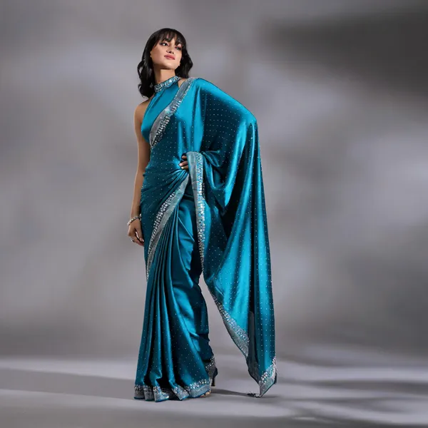 Peacock_Blue_Silk_Silver_Stonework_Satin_Saree_For_Women