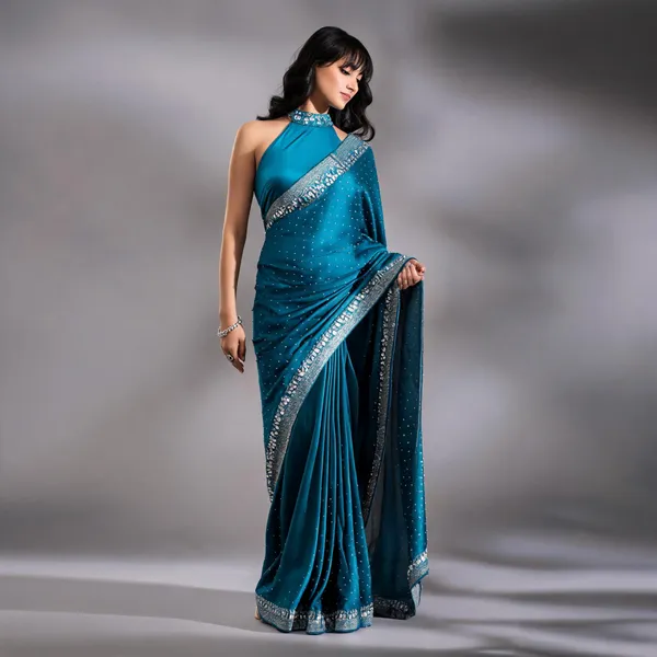 Peacock_Blue_Silk_Silver_Stonework_Satin_Saree_For_Women