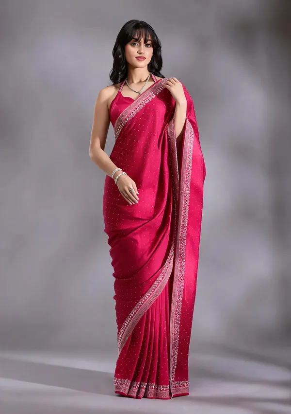 Rani_Pink_Satin_Silver_Stone_Work_Saree_For_Women