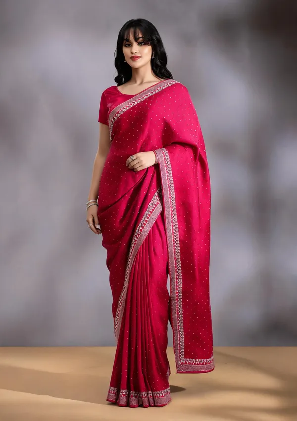 Rani_Pink_Satin_Silver_Stone_Work_Saree_For_Women